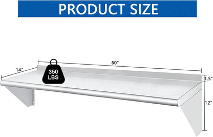 HARDURA Stainless Steel Shelf 14" x 60", 350lb Commercial Shelves Wall Mount Metal Shelving with