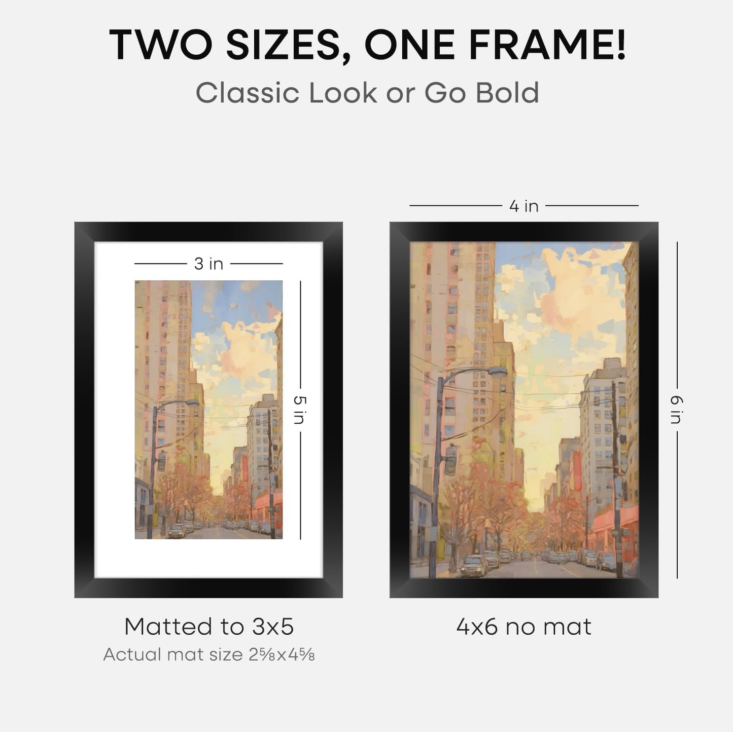 Homeforia 4x6 Picture Frame Black, High End Metal 4 x 6 Black Frames with Mat 3 x 5 for Art, 4x6