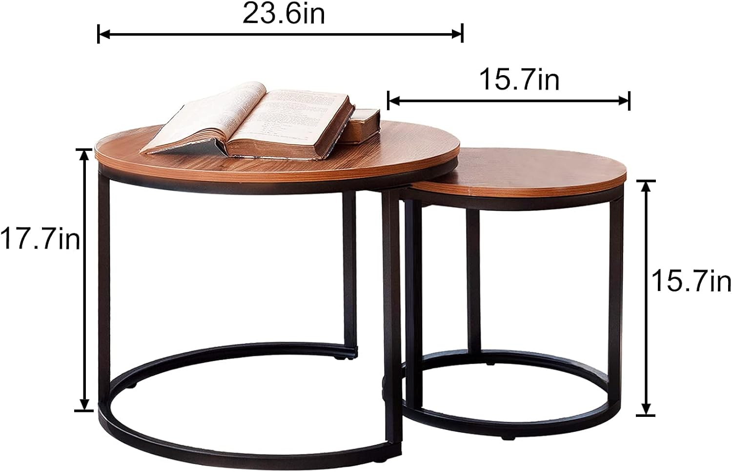 aboxoo Coffee Table Nesting Side Round Set of 2 End Table Top Sturdy Metal Frame Desk Centerpiece