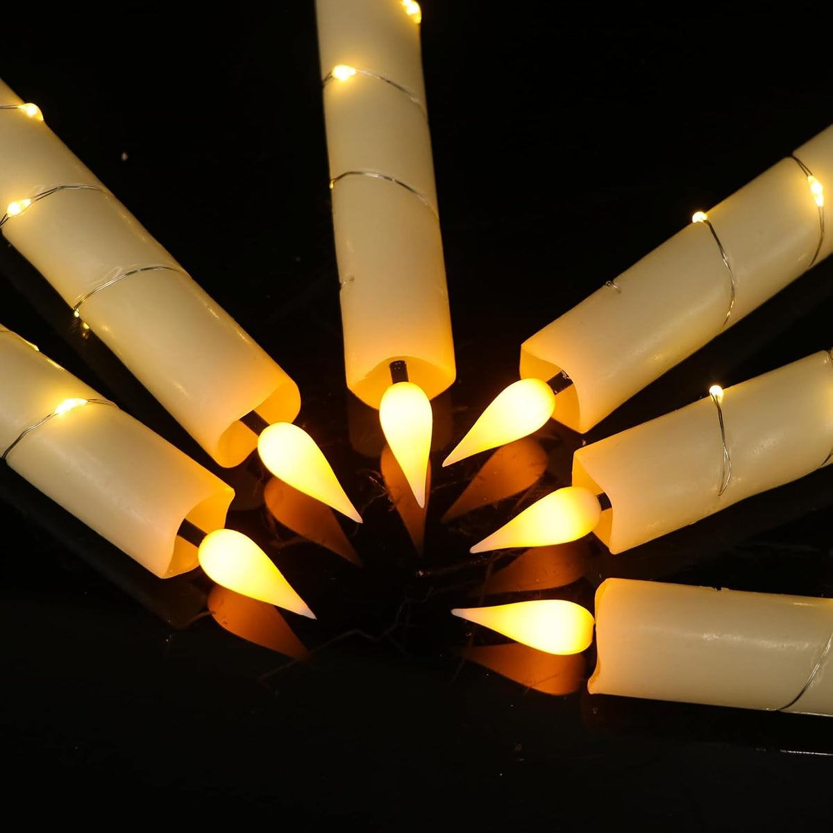 GenSwin Flameless Taper Candles with Remote and String Lights, Ivory Real Wax Taper Candles Battery