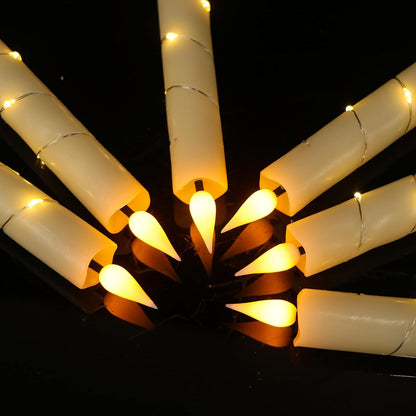 GenSwin Flameless Taper Candles with Remote and String Lights, Ivory Real Wax Taper Candles Battery