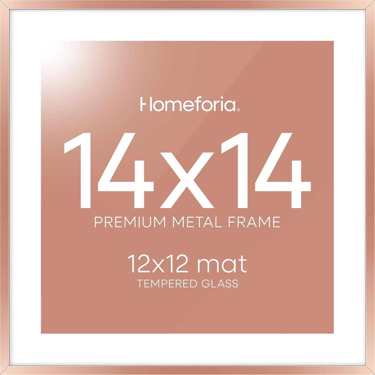Homeforia 14x14 Picture Frame Rose Gold, High End Metal 14 x 14 Square Poster Frame with Mat 12 x