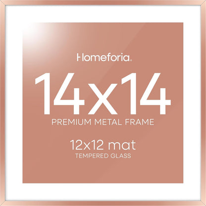 Homeforia 14x14 Picture Frame Rose Gold, High End Metal 14 x 14 Square Poster Frame with Mat 12 x