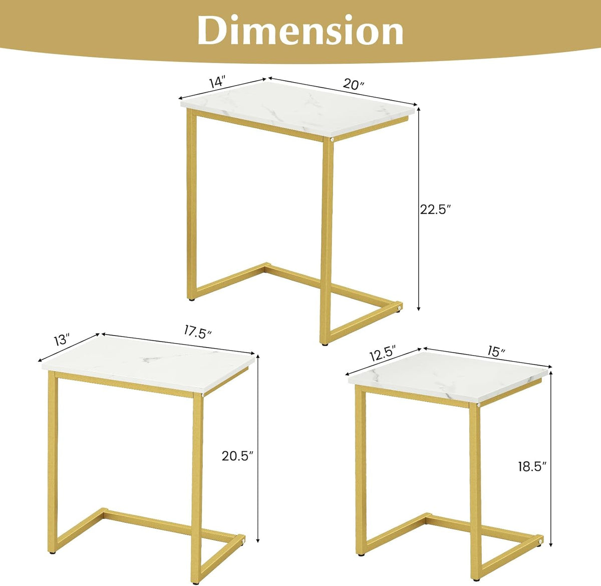 Giantex Nesting Coffee Table Set of 3, Stackable Square End Table w/Faux Marble Tabletop &