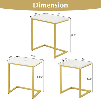 Giantex Nesting Coffee Table Set of 3, Stackable Square End Table w/Faux Marble Tabletop &