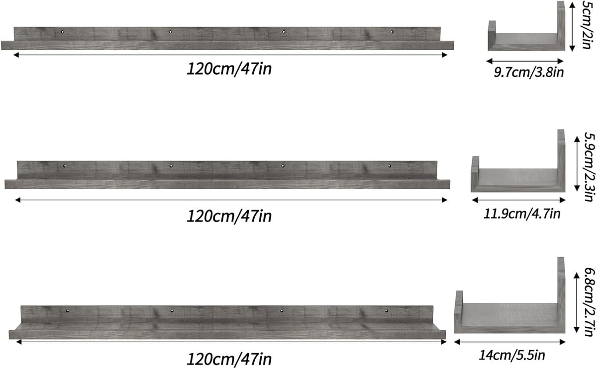 Giftgarden 47 Inch Gray Floating Shelves for Wall Mount, Grey Wood Wall Shelf Ledge for Bathroom