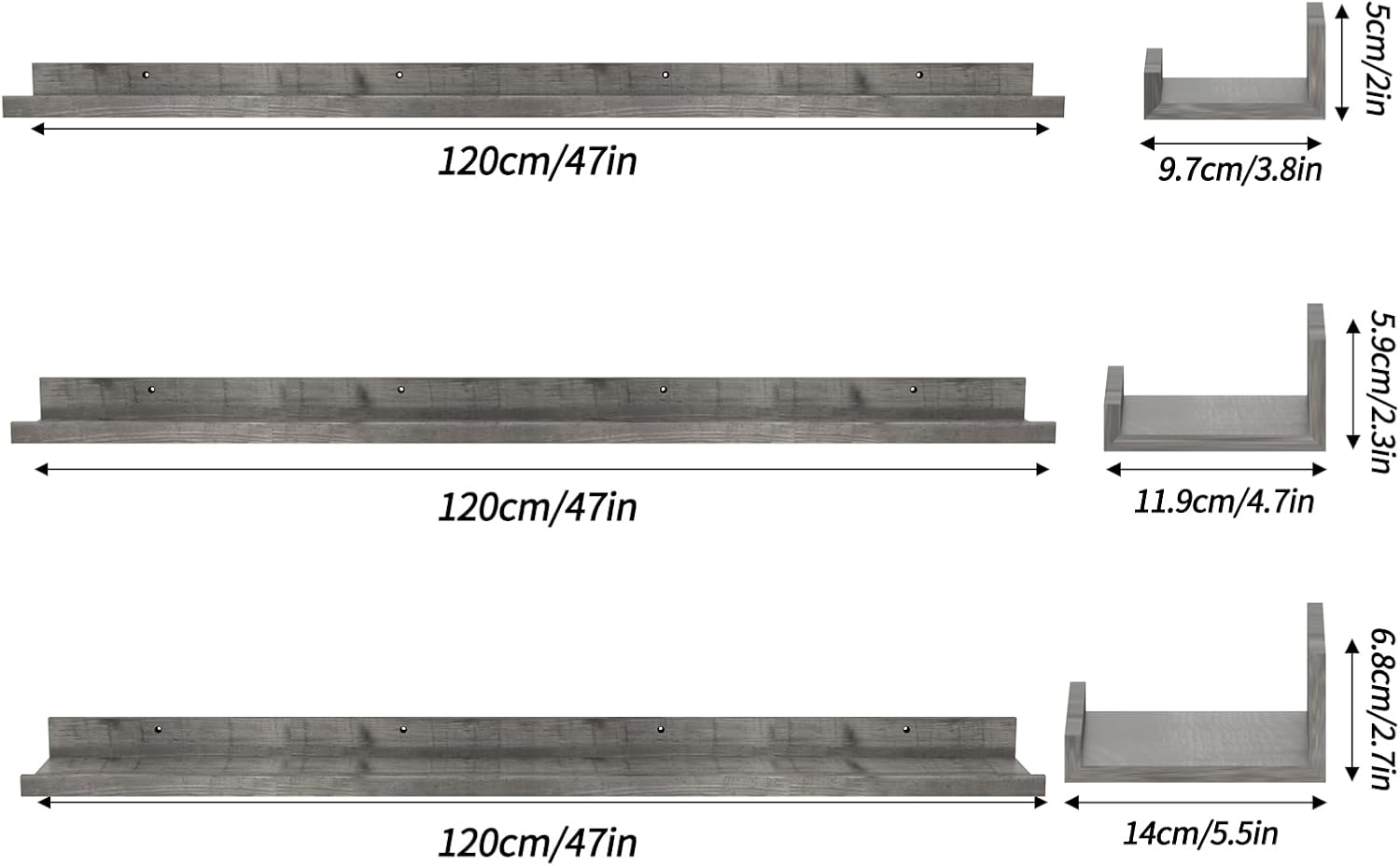 Giftgarden 47 Inch Gray Floating Shelves for Wall Mount, Grey Wood Wall Shelf Ledge for Bathroom