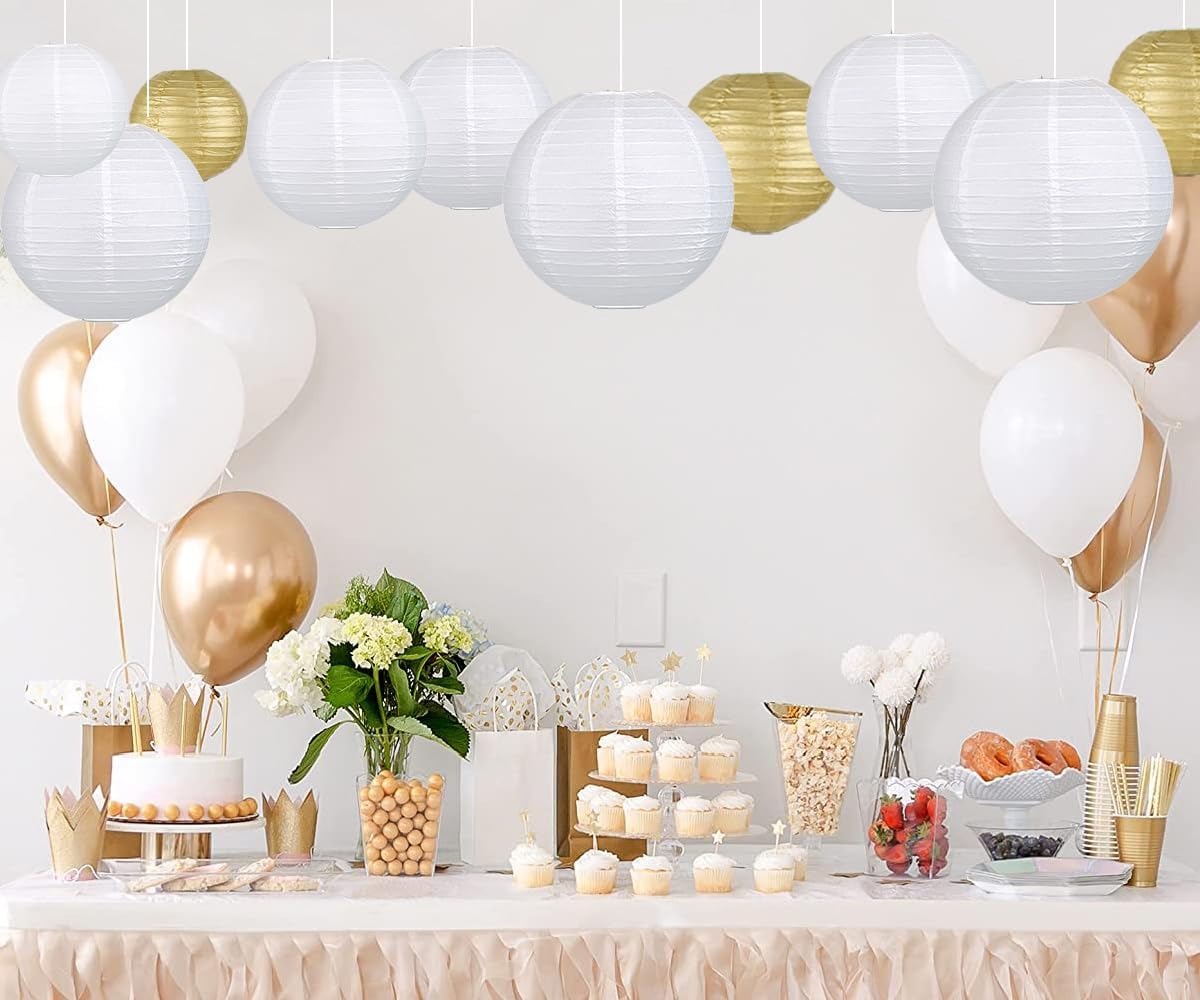 12Pcs Round Paper Lanterns Assorted Sizes (6" 8" 10" 12") for Home Decor, Restaurant, Church
