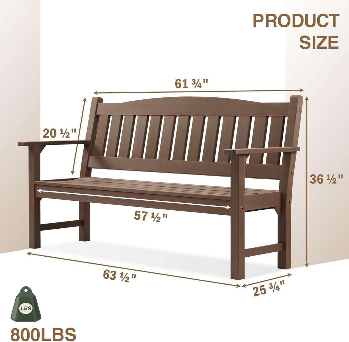 Psilvam 3-Person Outdoor Memorial Bench, All-Weather Poly Lumber Garden Bench, Rot-Resistant