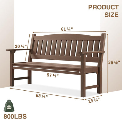 Psilvam 3-Person Outdoor Memorial Bench, All-Weather Poly Lumber Garden Bench, Rot-Resistant