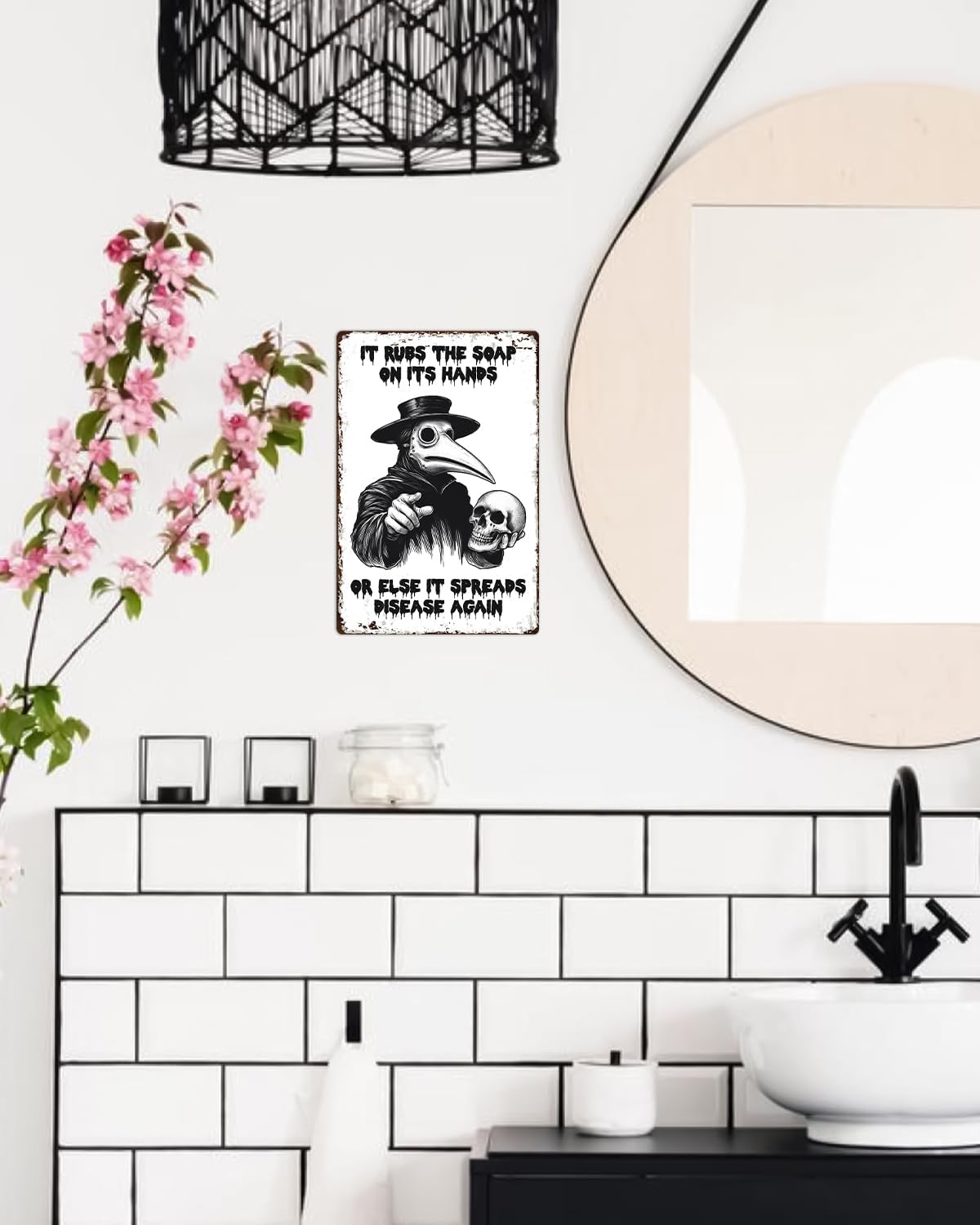 ALKB Halloween Bathroom Decor 8 x 12 Inch - Goth Plague Doctor Metal Tin Sign,Gothic Lovers