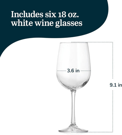 Libbey Vina White Wine Glasses Set of 6, 18.25 Oz Elegant, Fancy Glasses Drinking Set, Stemmed Wine