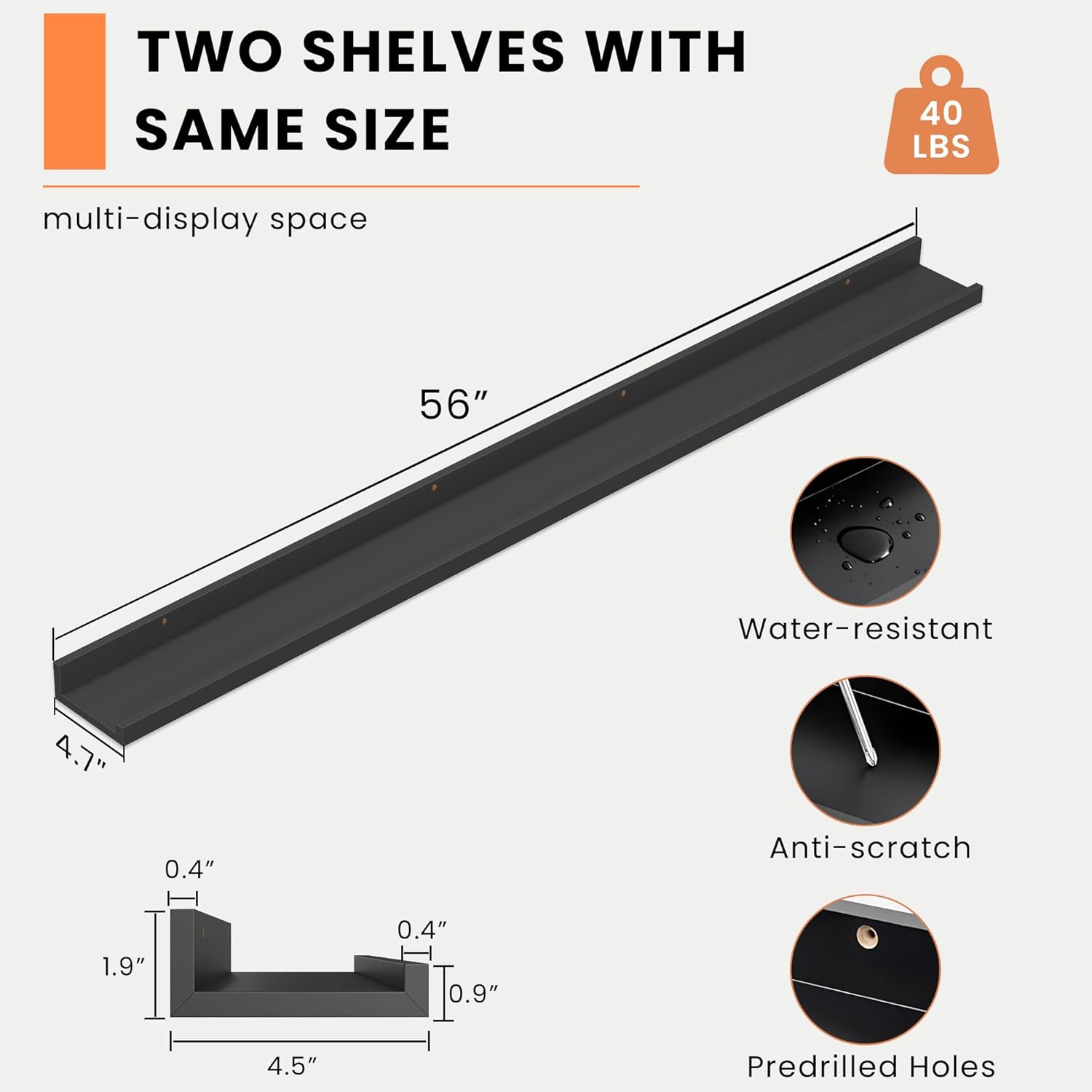 Heimlove Picture Ledge Shelf, Floating Shelves Set of 2, 56 Inches Picture Shelf for Wall with