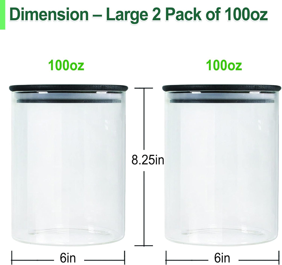 Urban Green Glass Jars with Black Lids, Glass Food Storage Canister with black lids, Pantry Flour