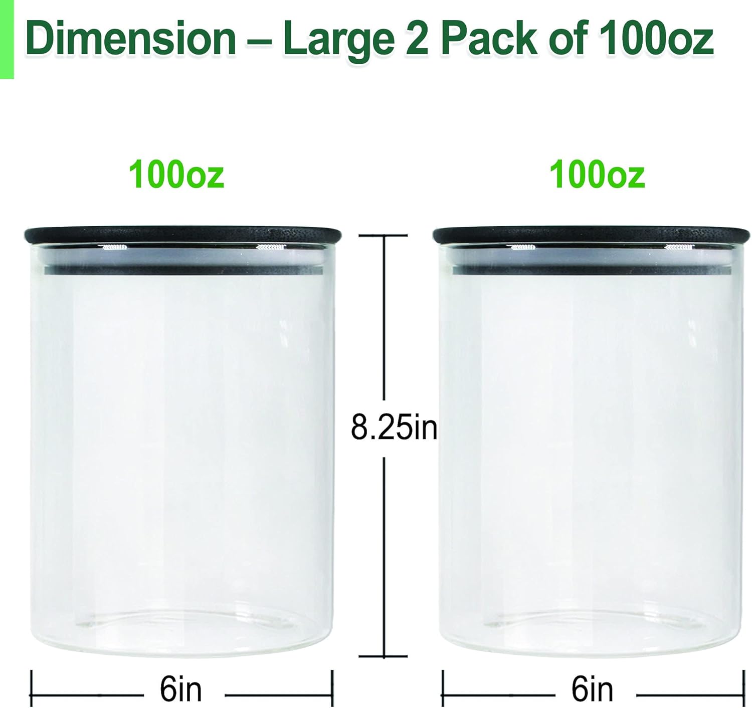 Urban Green Glass Jars with Black Lids, Glass Food Storage Canister with black lids, Pantry Flour