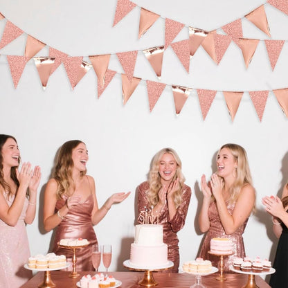 30Ft Rose Gold Party Decoration Rose Pink Triangle Pennant Banner Blush Pink Hanging Paper Flag
