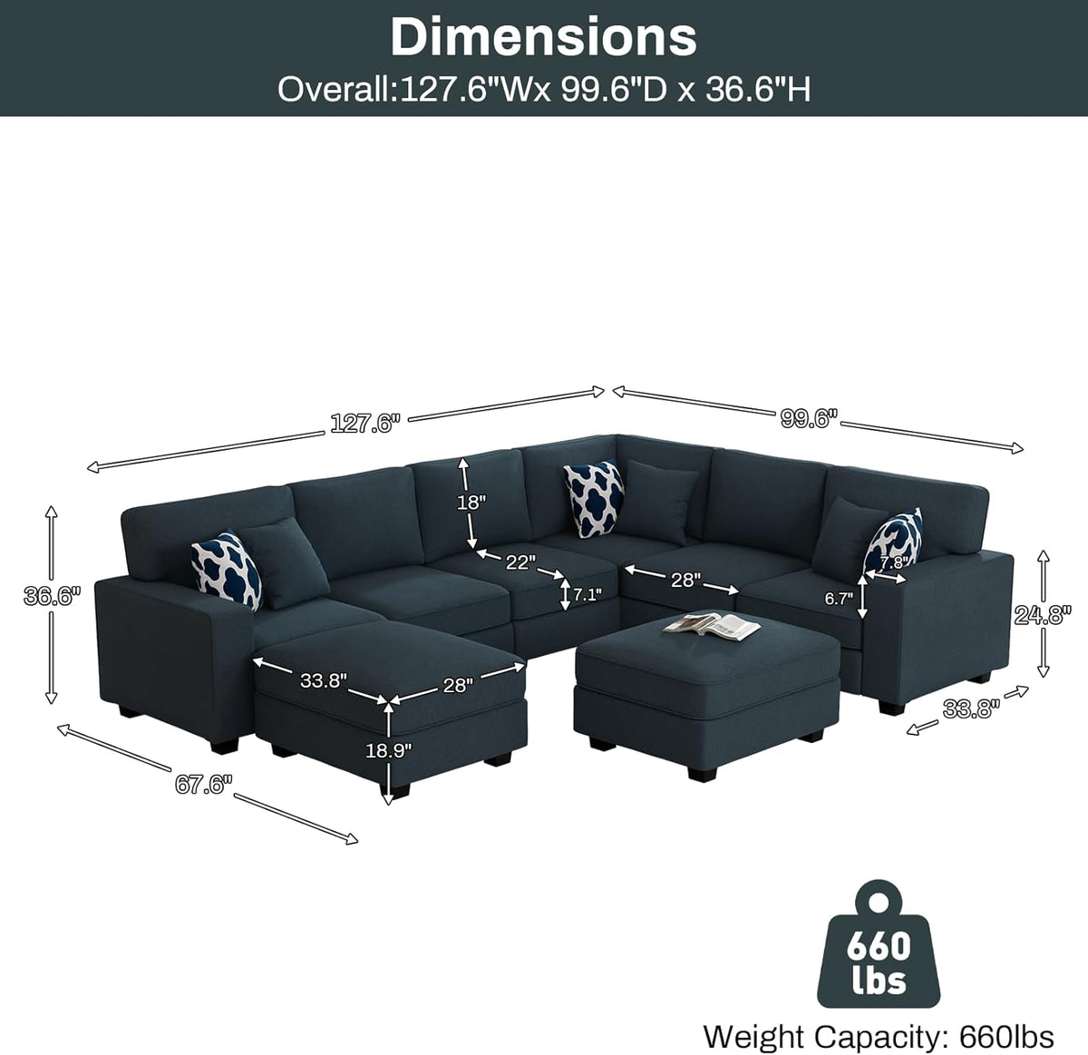 L Lengend Vansen Modular Sectional Sofa U Shaped Couch with Ottoman Modern Reversible Corner