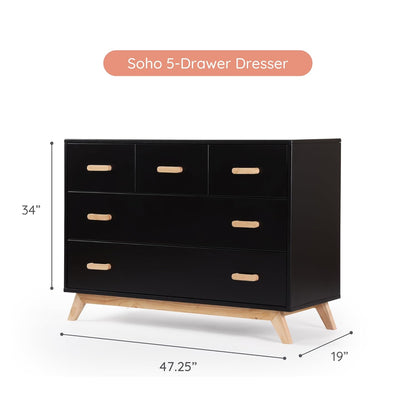 dadada Soho 5-Drawer Dresser for Nursery and Bedroom - Modern Design, Large Storage, Baby-Safe