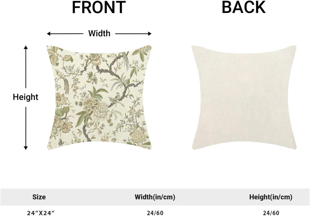 CXMEIFLY Spring Floral Birds Pillow Covers 24 x 24 Inch Set of 2 for Chinoiserie Flowers Decor