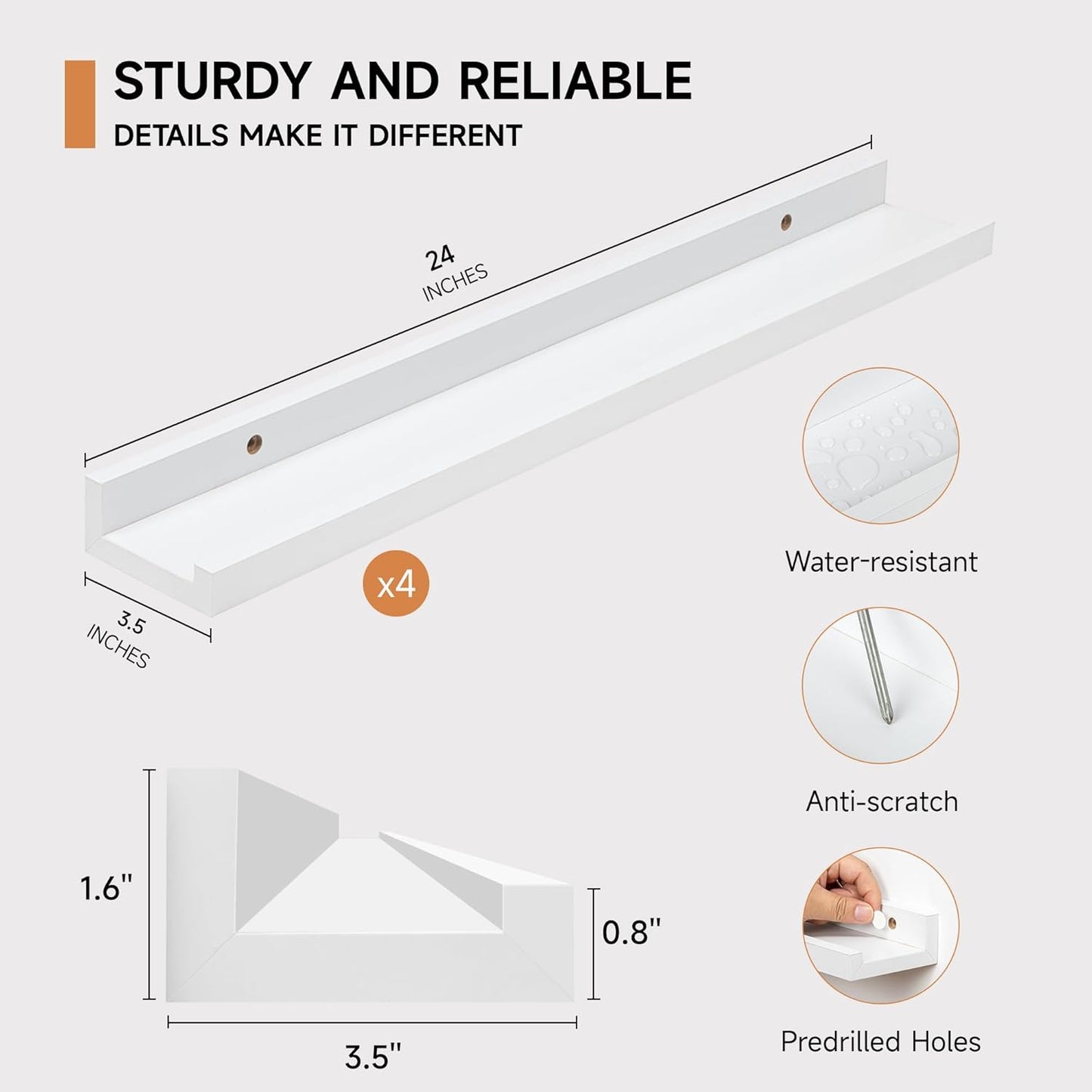 Picture Ledge Shelf for Wall, Floating Shelves Set of 4, 24 Inch Long Nursery Book Shelves for Toys
