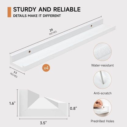 Picture Ledge Shelf for Wall, Floating Shelves Set of 4, 24 Inch Long Nursery Book Shelves for Toys