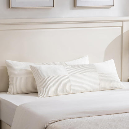 Fancy Homi Set of 2 Cream White Boho Long Lumbar Body Decorative Throw Pillow Cover 14x36 Inch for