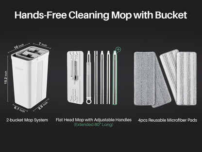 JOYMOOP Mop and Bucket Set with Wringer, Flat Mops for Floor Cleaning, Wall Mop Cleaner with Long