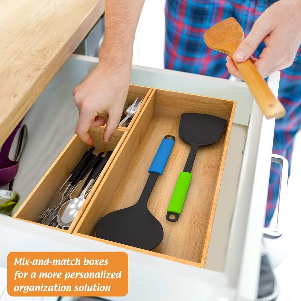 Bamboo Drawer Organizer Utensil Holder for Kitchen, Small Wood Silverware Storage Organizer