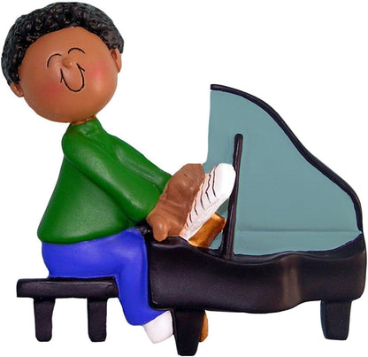 Elves Personalized Music Ornaments 2024 - African American Boy Piano Ornaments for Christmas Tree