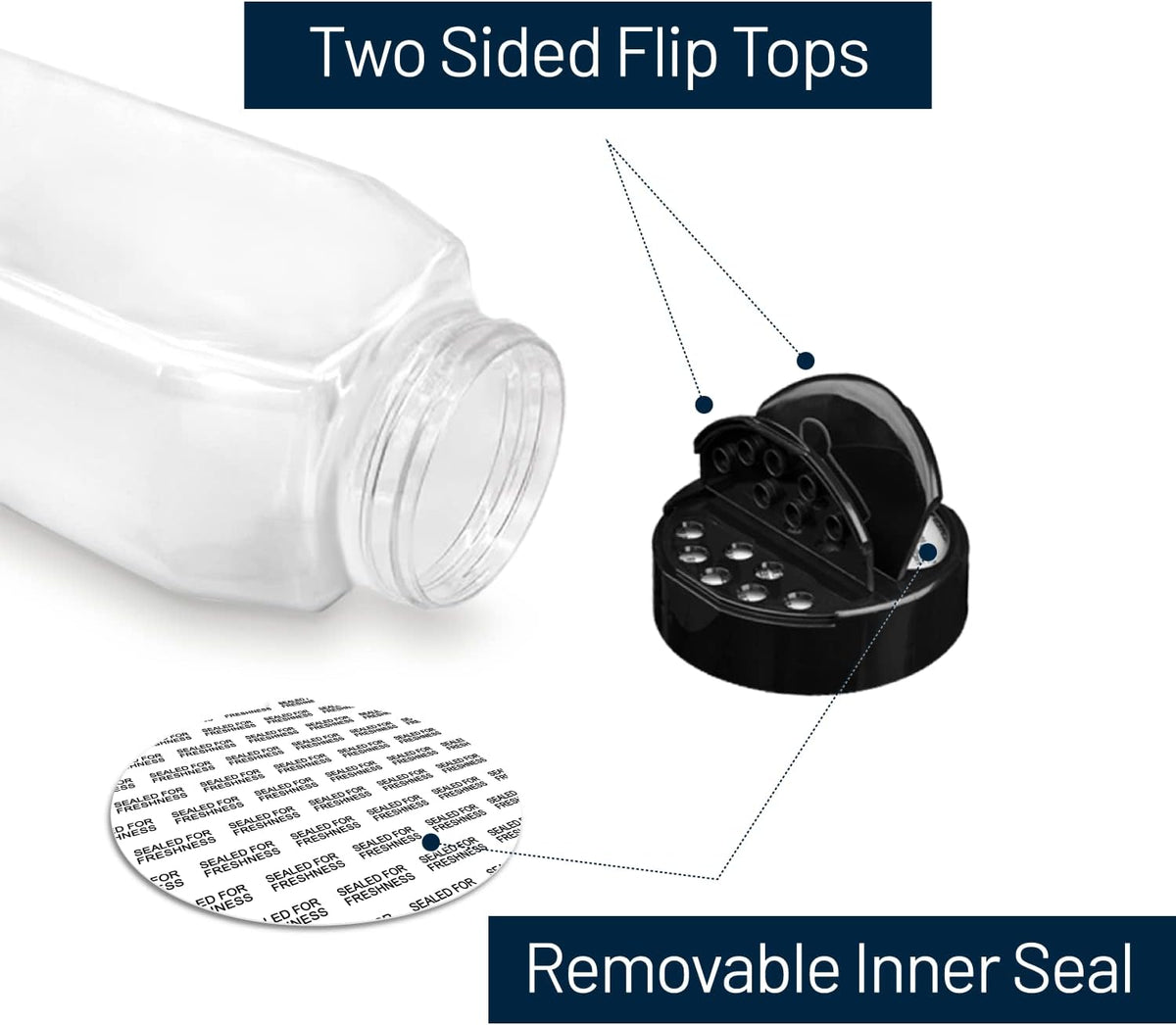 ROYALHOUSE 6 PACK 32 Oz with Black Cap, Plastic Spice Jars Bottles Containers, Perfect for Storing