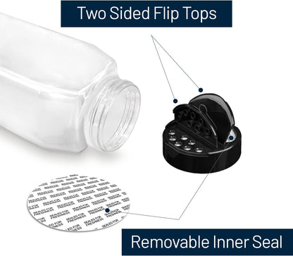 ROYALHOUSE 6 PACK 32 Oz with Black Cap, Plastic Spice Jars Bottles Containers, Perfect for Storing
