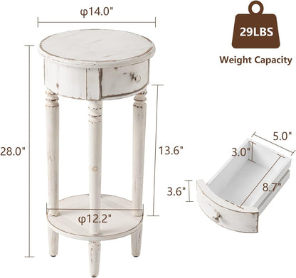 COSIEST Tall End Table with Drawer, Round Nightstand with Storage Shelf, Industrial Telephone End