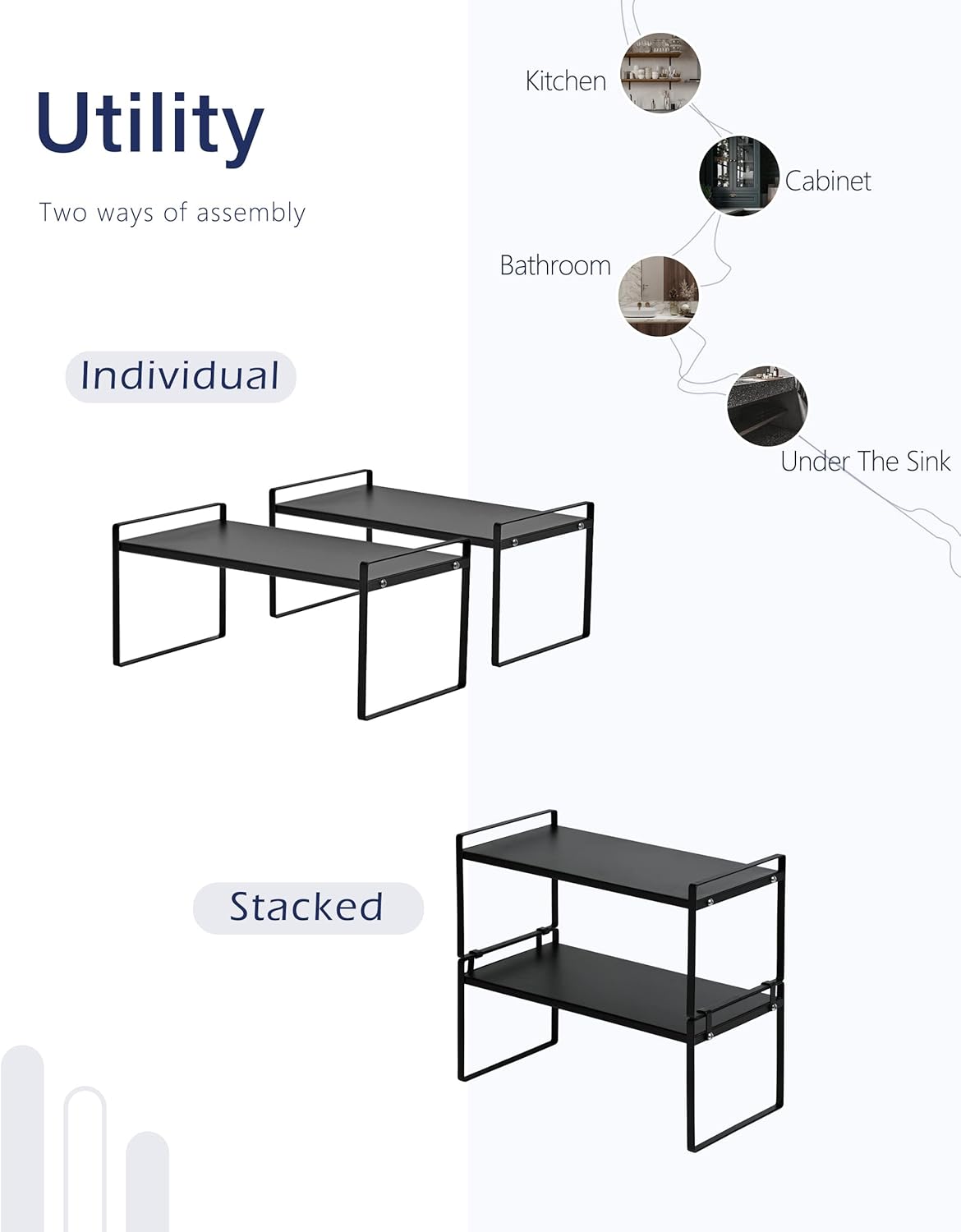 Nxconsu 2Pack Cabinet Shelves Stackable Shelf Organizer Rack Riser for Kitchen Cabinet Pantry
