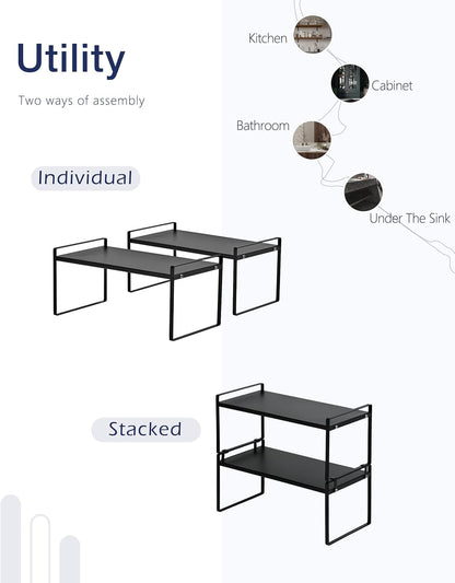 Nxconsu 2Pack Cabinet Shelves Stackable Shelf Organizer Rack Riser for Kitchen Cabinet Pantry