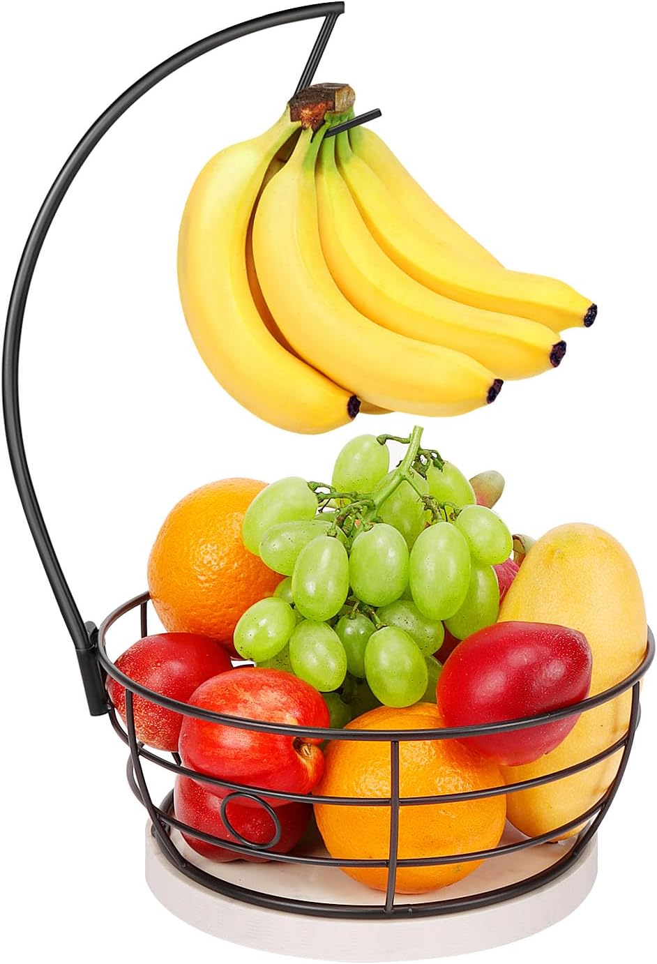 Livabber Countertop Fruit Basket Bowl with Banana Hanger, Modern Standing Fruit Vegetable Bowl