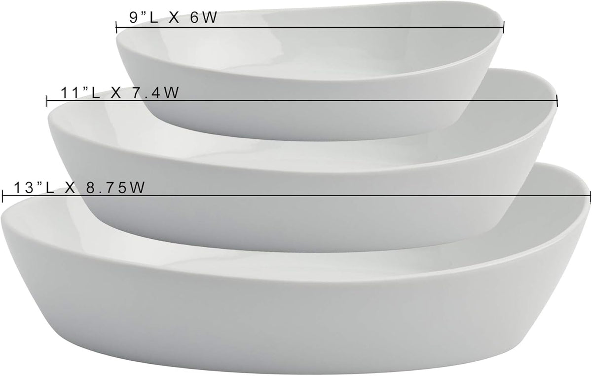 Denmark White Porcelain Chip Resistant Scratch Resistant Commercial Grade Serveware, 3 Piece Oval