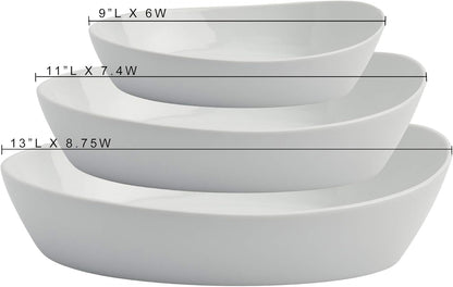 Denmark White Porcelain Chip Resistant Scratch Resistant Commercial Grade Serveware, 3 Piece Oval