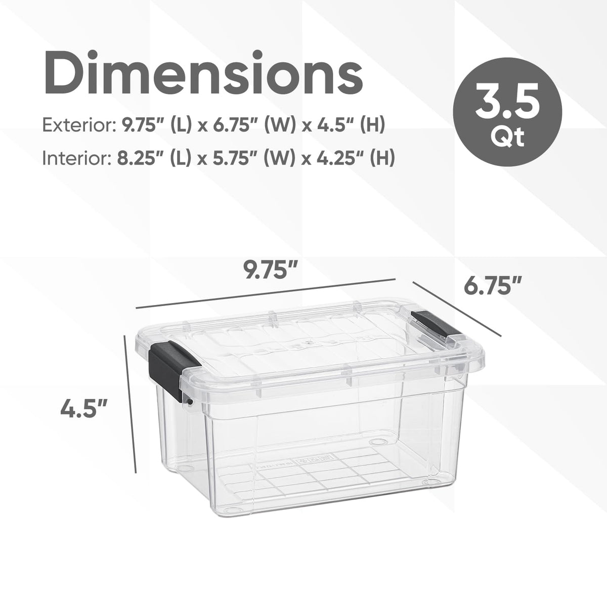 Superio Clear Plastic Storage Bin with Lid, 3.5 Qt, Non-Toxic, BPA Free, Odor Free, Organizer