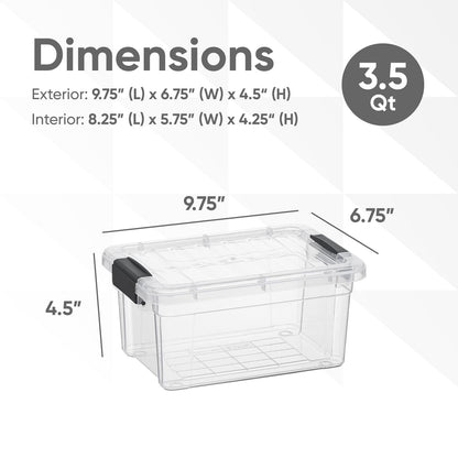 Superio Clear Plastic Storage Bin with Lid, 3.5 Qt, Non-Toxic, BPA Free, Odor Free, Organizer