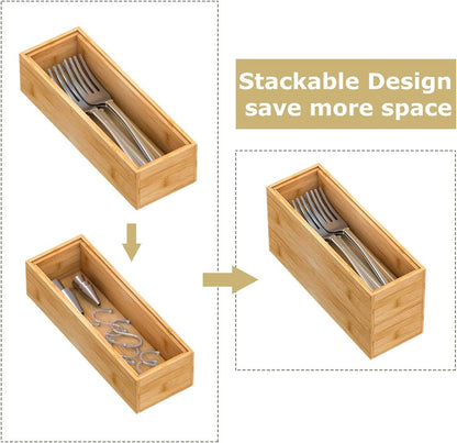 Bamboo Kitchen Drawer Organizer,Stackable Silverware Tray Utensil Organizer Cutlery Holder for