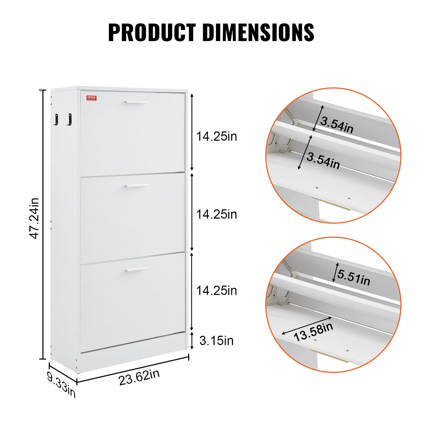 VEVOR Shoe Cabinet with 3 Flip Drawers, Shoe Storage Cabinet for Entryway, Free Standing Shoe