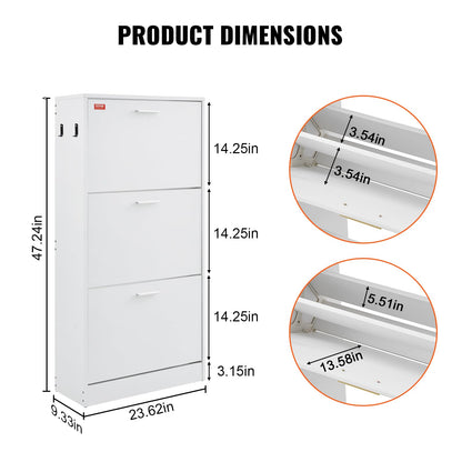 VEVOR Shoe Cabinet with 3 Flip Drawers, Shoe Storage Cabinet for Entryway, Free Standing Shoe