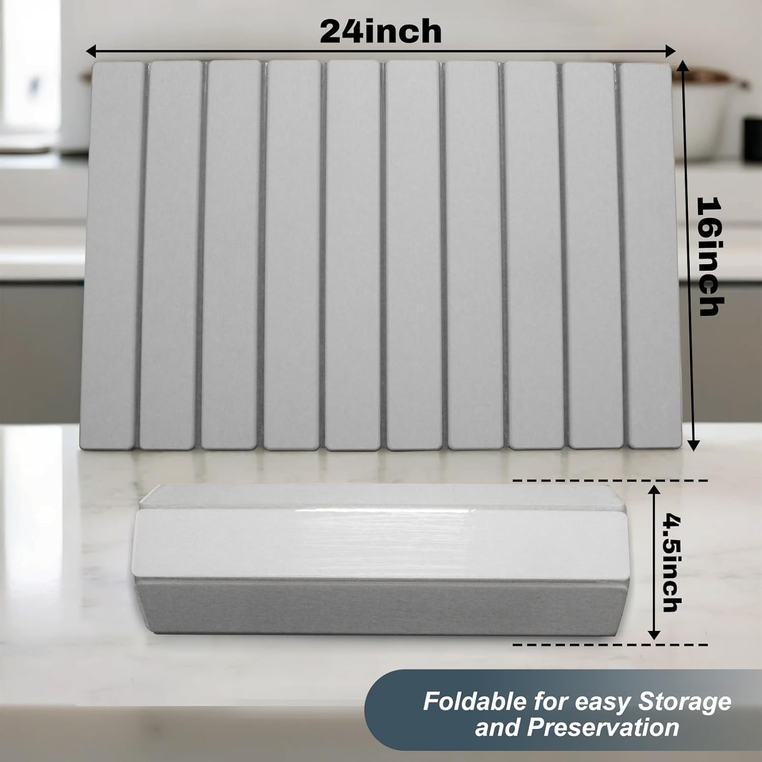 Large Stone Dish Drying Mats for Kitchen Counter, Quick Dry Absorbent Collapsible Dish Drying