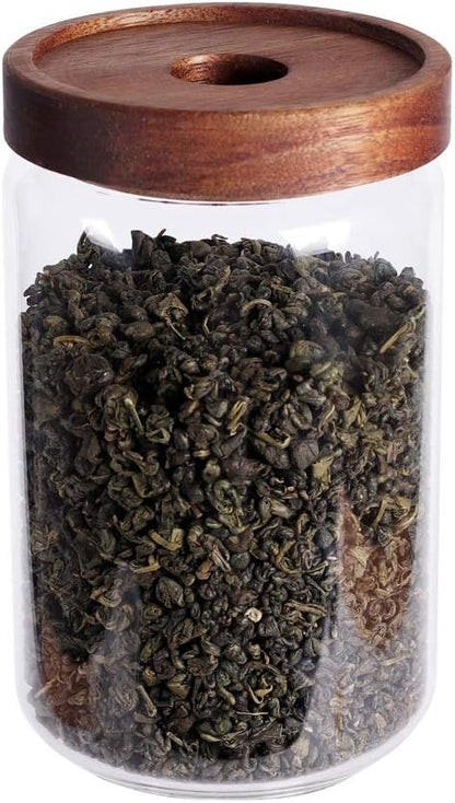 Glass Tea Canister, 25 FL OZ/ 750ml Bulk Food Storage Jar with Airtight Acacia Lid, Glass Food