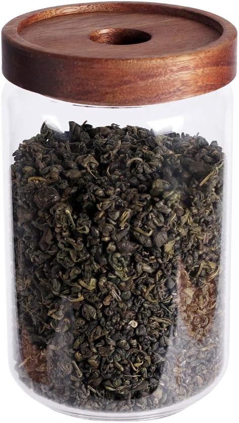 Glass Tea Canister, 25 FL OZ/ 750ml Bulk Food Storage Jar with Airtight Acacia Lid, Glass Food