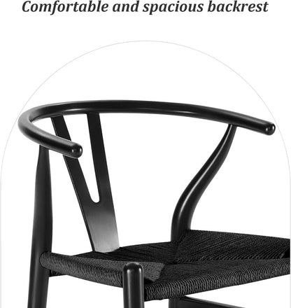 Wishbone Chair, Solid Wood Armrest Woven Seat Chair, Kitchen & Dining Chair, Wishbone Y Black