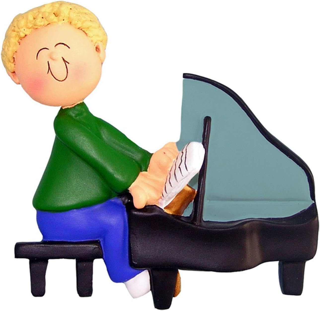 Elves Personalized Grand Piano Ornaments - Blonde Boy Musical Instrument Ornaments for Christmas