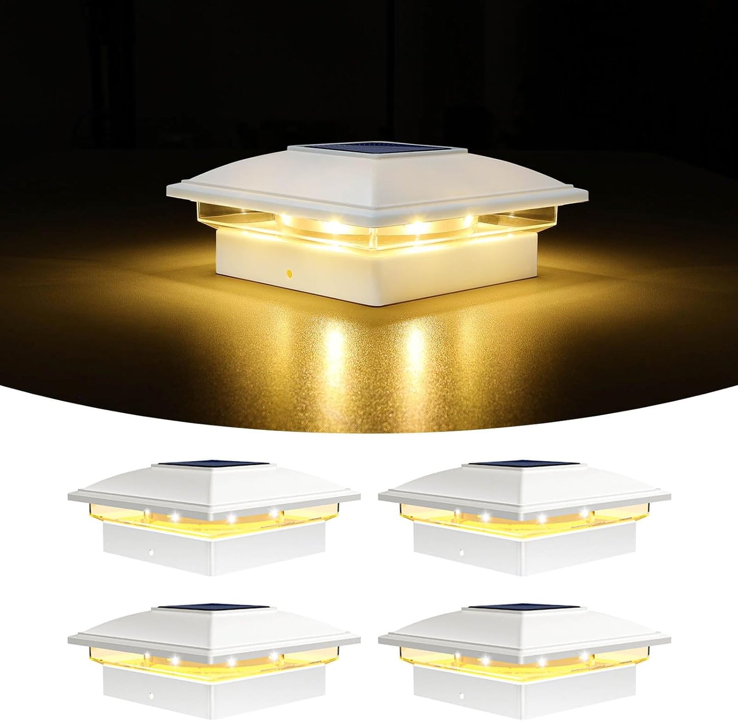 VOLISUN Solar Post Cap Light Outdoor Waterproof 4pack,Solar Fence - Post Lights for 4x4 5x5 6x6