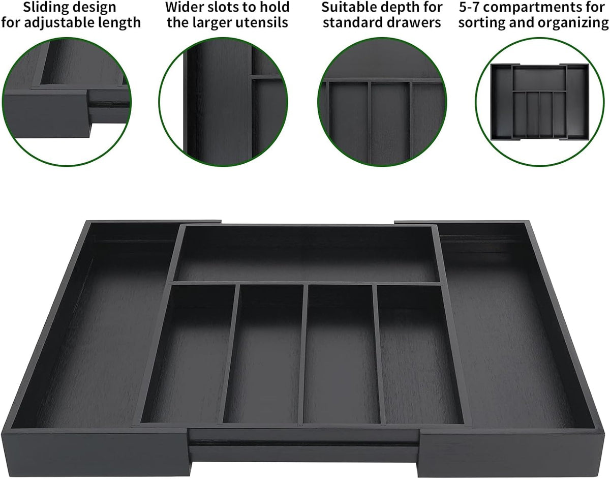 VaeFae Premium Bamboo Drawer Organizer, Expandable Silverware Drawer Organizer, Cutlery Tray with