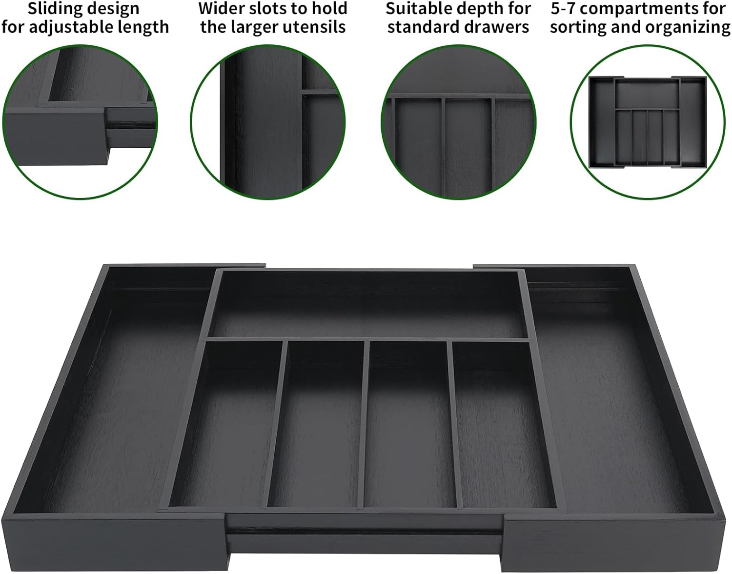 VaeFae Premium Bamboo Drawer Organizer, Expandable Silverware Drawer Organizer, Cutlery Tray with